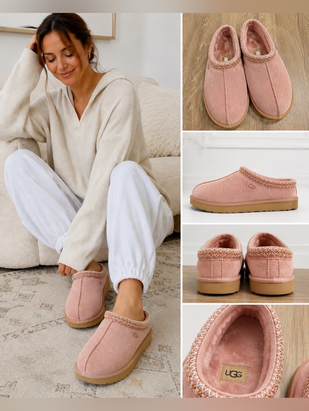 UGG Tasman II Slippers Women’s 9 Dawn Pink Suede Sheepskin Clogs Cozy House Shoe